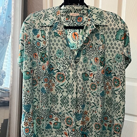 🌿 Jodifl Boho Mint Green & Orange Floral Blouse - Size Large 🌿 - Picture 1 of 4